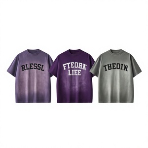 Camisetas Hip Hop de Algodón 100% de 280GSM con Logo Personalizado, Efecto Monkey Wash y Lavado Ácido Vintage, para Hombre, con Efecto Desgastado por el Sol y la Arena - Product Image 3