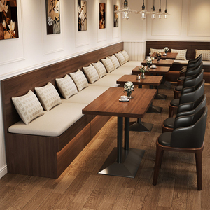 Banc mural en forme de <span class=keywords><strong>L</strong></span> en PU moderne avec table en bois et structure en fer pour restaurants, cafés et boulangeries commerciaux - Product Image 1