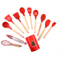 Ensemble d'ustensiles de cuisine 12 pièces en silicone, ustensiles de cuisson antidérapants avec manches en bois, résistants à la chaleur 446°F, pour four, micro-ondes et mise en conserve