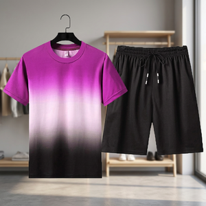 Uzas Sports Men's Summer Sports <b>Suit</b> 2pcs Set Casual Short Sleeve <b>T</b>-<b>Shirt</b> + Breathable Knitted Shorts Printed Polyester/Cotton - Product Image 3