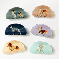 YJL NOUVEAU Pince à cheveux mignonne et douce pour animaux de compagnie, style INS, en PVC, à arc semi-circulaire, imprimé Teckel, vente en gros