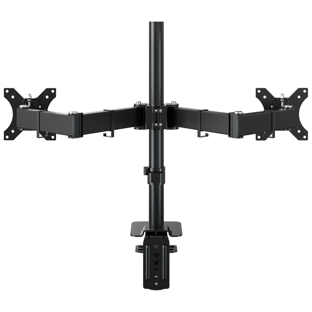 Dual Monitor Stand with Desk Base for 14-32 Inch Monitors, Pole Mount Supports 8KG Per Screen, Sturdy Space Saving Home Office