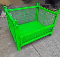 Conteneur en acier à grille métallique robuste, pliable, empilable, anti-collision, avec porte basculante, poches pour chariot élévateur et base solide, pour entrepôt