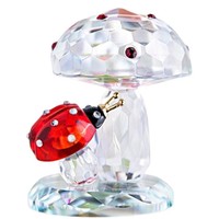 Figurine de coccinelle en cristal sur champignon, statue d'animal en cristal mignonne, ornement de bureau, décoration de table à domicile, cadeau d'anniversaire ou de Noël