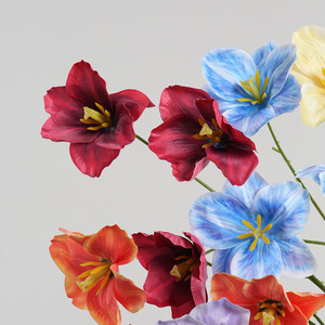 Flores Artificiales de Tulipán Greenway, 3 Cabezas, Pétalos de PVC, Rojo, Amarillo, Azul, Morado, Naranja, Arreglos Florales Decorativos para Bodas - Product Image 2
