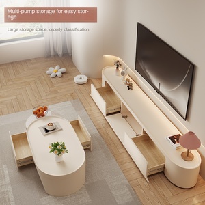 2025 nuovo stile crema in legno TV Cabinet semplice salotto casa tavolino combinazione con supporto da pavimento integrato - Product Image 3