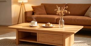 Table basse moderne en bois massif avec étagère de rangement, mobilier minimaliste pour salon - Product Image 2
