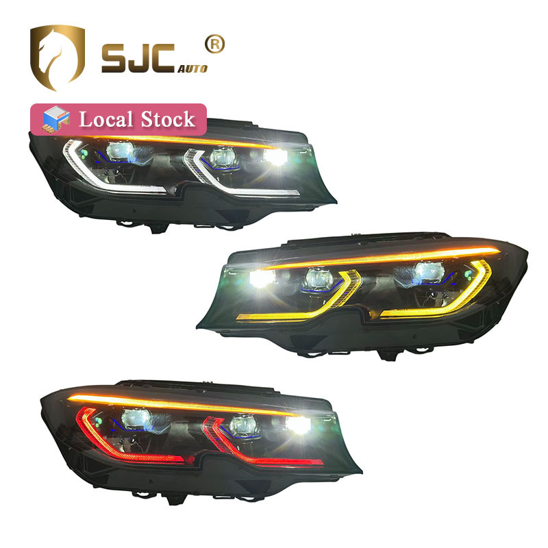 Sjc V3 Smoked Tri-Color LED Headlight Assembly For BMW 3 Series G20 / G28 2020-2022 Yellow White