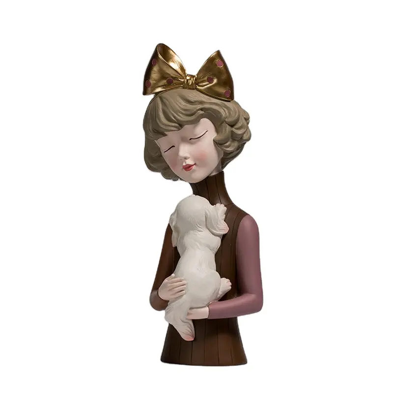 Creative Modern Art Style Home Decor Cat Puppy Girl Resin Painting Sculpture