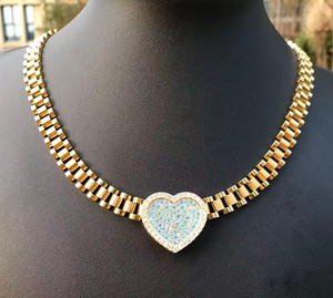 Collar de Moda Personalizado con Cadena de Eslabones Tipo Nugget de Acero Inoxidable, con Colgante de Corazón con Circonita y Piedra de Nacimiento de 12 Meses - Product Image 3