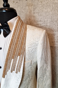 Costumes de Smoking Jacquard Floral pour Hommes Coupe Cintrée Mariage Veste Jacquard Damassée Brodée Main Blanc <span class=keywords><strong>Ivoire</strong></span> - Product Image 2