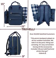 Sac à dos de pique-nique pour 4 personnes avec pochette isotherme imperméable, couverture de pique-nique réutilisable, fonction 12-en-1 pour le camping en famille en plein air