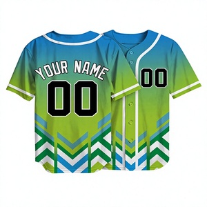 Camiseta de Béisbol Sublimada Personalizada con Diseño Chevron Verde y Azul, Uniforme de Equipo con Botones para Hombre, Camisa Deportiva Atlética que Absorbe la Humedad - Product Image 1