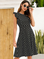 Robes pour femmes, style vintage, à volants, à pois, évasées, style robe de bal, décontractées, pour le bureau, pour femme, été, longueur genoux, taille empire, en taffetas