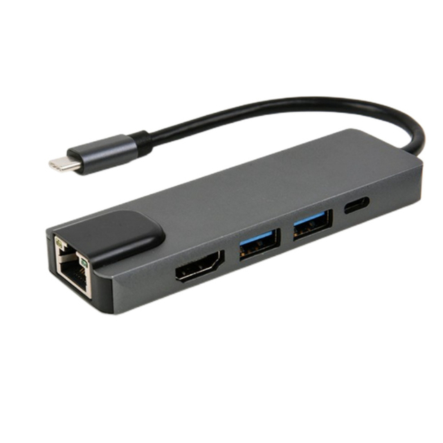 5 in 1 Type-C to 4K HDTV USB 3.0 1000M Gigabit RJ45 Network Card Multifunction Adapter USB C Hub Expansion Dock