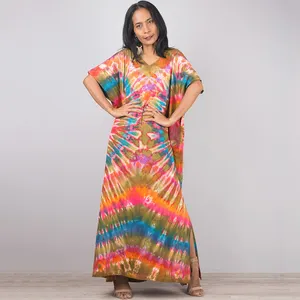 Moroccan Kaftan Dress Rayon Printed Long Half Sleeves African Women Dresses
