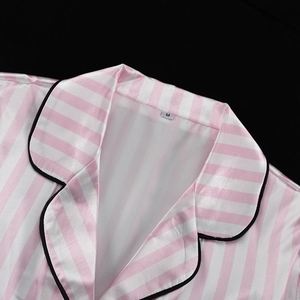 Blusa y pantalones a rayas <span class=keywords><strong>rosas</strong></span> 2025 personalizados, ropa de salón, conjunto de dos piezas para mujer, pijamas de satén, conjunto de pijamas para mujer - Product Image 6
