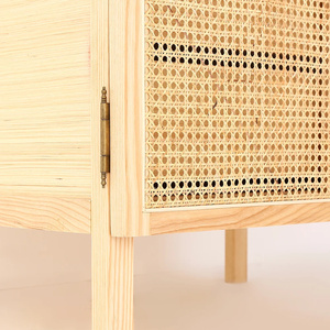 Armoire de chambre à coucher en rotin tissé naturel avec 2 portes cachées et tiroirs - Product Image 4