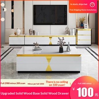 Nouvelle table basse de luxe haut de gamme avec meuble TV intégré, espace de rangement, style moderne et simple, pour petit appartement, salon, plateau en marbre