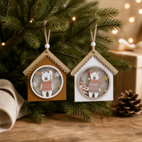 Décoration de Noël personnalisable pour table, maison en bois de style nordique rétro, décoration de Noël en forme de cabane en bois
