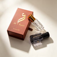 Boîte cadeau rigide personnalisée en gros avec logo estampé or pour flacon d'huile de parfum Oud Arabe, emballage pour huile essentielle Attar