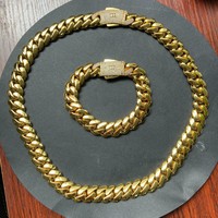 Ensemble de maillons cubains Miami pour homme avec fermoir Monaco glacé en plaqué or 14 ct 18 ct collier et bracelet en laiton lourd bijoux combinés