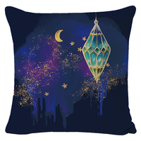 Housse de coussin décorative Ramadan Kareem, motif islamique, Coran, lune dorée, fournitures pour l'Aïd al-Adha, textiles pour la maison et l'hôtel, 100% coton