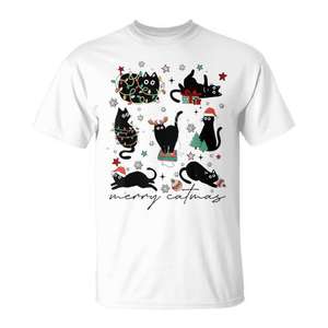 Camiseta navideña con diseño de gato, Feliz Navidad, gatito, gatos, gorro de Papá Noel - Product Image 1
