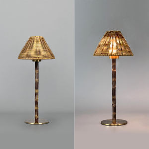 Natürlicher Lampenschirm aus Bambus-Rattangeflecht für Wiederaufladbare Schreibtischlampe, Dekorative LED-Tischlampe für Restaurant und Wohnzimmer - Product Image 6