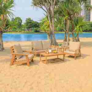 كرسي أريكة طعام حديث من الخيزران المقاوم للماء للفناء الخلفي الخارجي أو مجموعة حديقة الفناء مع وسادة ديكور للفنادق - Product Image 2