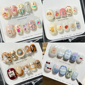 Venta al por mayor 10 piezas cortas redondas pintadas a mano Gel prensa <span class=keywords><strong>uñas</strong></span> hermoso lujo diseño personalizado hecho a mano prensa en las <span class=keywords><strong>uñas</strong></span> - Product Image 1