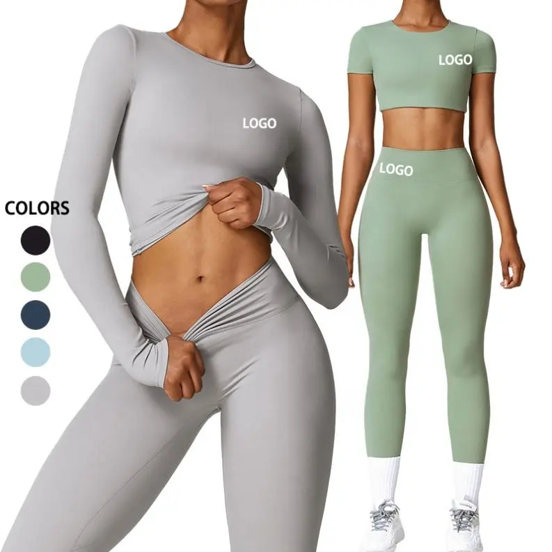 Ensembles Hip Lifting Suit Workout Sportswear Short Sleeve Crop Top Yoga Set Fitness Quick Dry Vêtements pour femmes Seamless Gym Clothing