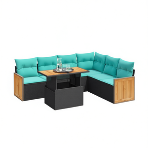 Set di divani da patio in polyrattan nero con cuscini, eleganti mobili da esterno, 7 pezzi - Product Image 1