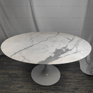 <span class=keywords><strong>Table</strong></span> à manger ovale moderne en marbre blanc Statuario de luxe italien, style Eero <span class=keywords><strong>Saarinen</strong></span> Tulip, pour salle à manger, maison personnalisée ou hôtel - Product Image 5
