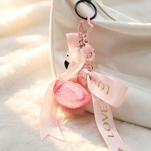 Shimmer White Swan Acrylic Keychain Quicksand Design With Pom Pom Pearl Chain Fashion <b>Ladies</b> Handbag <b>Keyring</b> - Product Image 5