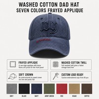 Casquettes de baseball personnalisées pour papa en coton délavé avec applique effilochée, casquettes unies en gros, casquettes de sport, casquettes de baseball