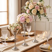 Support de centre de table en métal cannelé pour vase trompette, 3 tailles, Or Argent, Grand piédestal à bougie, Décoration de table pour mariage, banquet et événement