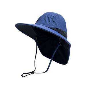 Wholesale Custom Logo Wide Brim <b>String</b> <b>Bucket</b> <b>Hat</b> Sun Protection Fisherman Style <b>With</b> Neck Flap - Product Image 4
