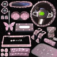 Support de téléphone de voiture en diamant rose scintillant, housse de volant de voiture scintillante, ensemble d'accessoires de voiture en strass
