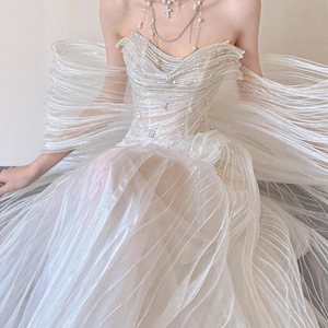 Hochwertiges, meistverkauftes Mesh-Kleid mit Schleife und Diamanten, weiß, modisch, luxuriös, eng anliegend, langes Partykleid - Product Image 4