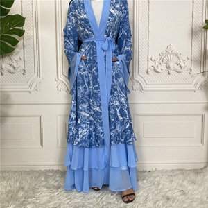 Vestido de estilo cárdigan musulmán para mujer, estampado de Oriente Medio, costura, modestia, Abaya - Product Image 4