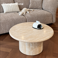 Table basse en travertin naturel OEM ODM, base cylindrique stable, table d'appoint en travertin pour salon moderne, décoration intérieure crème
