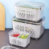 Conteneur de rangement moderne pour réfrigérateur de cuisine, panier égouttoir double couche en PP PET, boîte de rangement pour légumes, fruits et aliments avec couvercle à clipser et séparateur