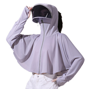Veste à capuche personnalisée pour femme en soie glacée UPF50+ avec visière, protection UV respirante, idéale pour le cyclisme, les activités de plein air et la conduite - Product Image 5