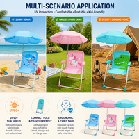 Chaise de plage pliable pour enfants, siège de camping portable d'extérieur avec auvent pare-soleil, chaise en tissu à motif de dessin animé pour la plage, le parc et les voyages