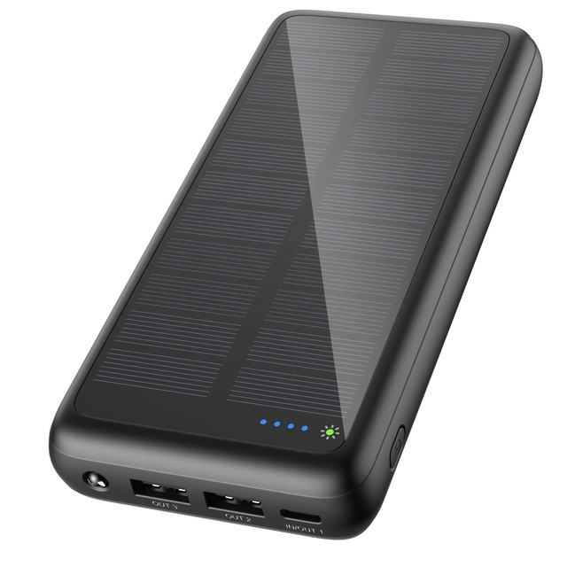 Custom Solar Panel Li-Polymer Waterproof Portable Power Bank with Dual USB Type C 20000mAh Holder Fast Charging for Cell Phones
