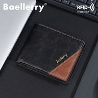 Dompet Kartu Pendek Fungsional Kulit PU Jahitan Minimalis Dua Lipat Baellerry, Dompet Koin Pria, Dompet Rfid Kecil Tipis