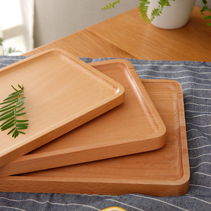 Bandeja de servir rectangular de madera de haya para té, café, uso doméstico, color sólido - Product Image 1
