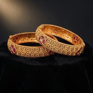 High Quality Luxury Designer Antique Openable Bangles Matte Gold Plating 213785 for Ladies 2 Pc Set Crystal Rhinestone Nickel - Product Image 2