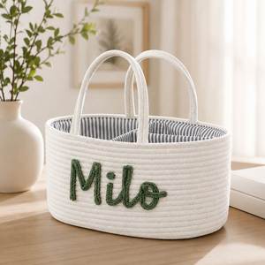 Organizador de Pañales para Bebé con Nombre Personalizado, Cesta de Almacenamiento de Cuerda de Algodón para Guardería, Regalo para Recién Nacido, Inserto Extraíble - Product Image 1